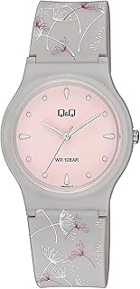 ساعة انالوج بعقارب وسوار راتنج رمادي للنساء من كيو اند كيو - V06A-011VY