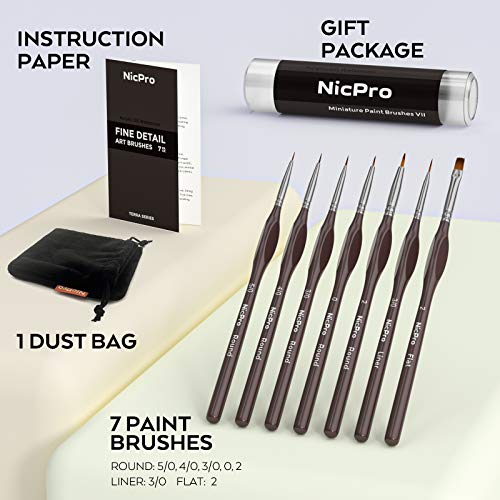 Nicpro Miniature Detail Paint Brush Set, 7 Micro Professional Small Fine Painting Brushes For Watercolor Oil Acrylic,Craft Scale Models Rock Painting & Paint By Number For Adult-Come With Holder #TOP5