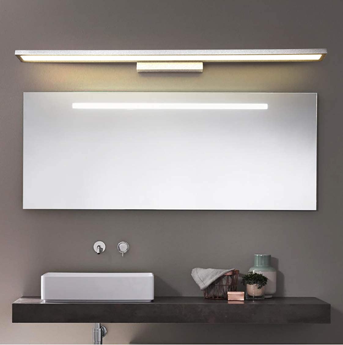 Spiegelleuchte, moderne LED-Spiegelleuchten für Schminktischleuchten, schwarzes Aluminium, für Badezimmerbeleuchtung, Leuchten für Wandspiegellampe für Badezimmer, Silber/warmes Licht, 40 cm, Badezim