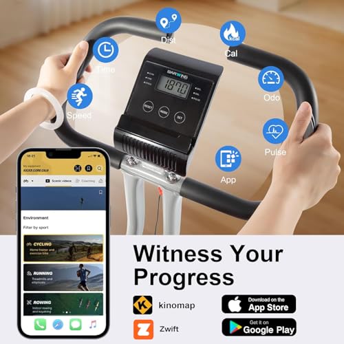 Image of BARWING Exercise Bike Stationary Bikes for Home with APP，3 in 1 Folding Exercise Bikes for Seniors, Indoor Cycling Workout Bike 16-Level Adjustable Resistance,330LB Capacity,Comfortable Seat Backrest White