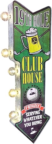 Letrero de carpa de golf de doble cara con impresión vintage y bombillas LED, decoración de inspiración retro para el hogar (26 x 3 x 8 pulgadas)