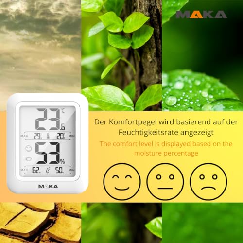 MAKA Digitale Hygrometer - Comfort Emoji - 180 dagen batterijduur - Luchtvochtigheidsmeter met Hoge Nauwkeurigheid voor Interieur, Babykamer, Woonkamer, kantoor - Thermo-hygrometer - Afbeelding 5