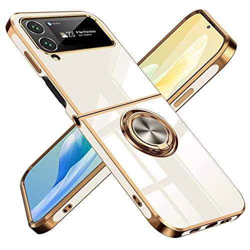 TMUJWS Galaxy Z Flip4 �p�̃P�[�X �����O �ϏՌ� �����Y�ی� �y�� Samsung �M�����N�V�[ Z Flip4 SC-54C au SCG17 �p�̃J�o�[ ���b�L���H �\�t�g�P�[�X �X�^���h�@�\ �ԍڃz���_�[ �Ή� �T���T���G��S�n