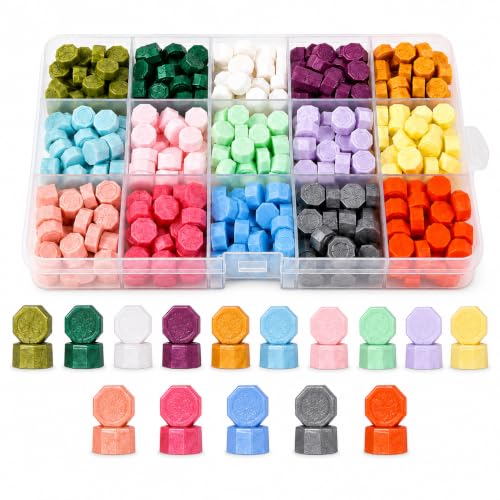 Image of CURATED CART Wax Seal Beads Kit 300 Pieces- 15 Colors Sealing Wax Beads with Organizer Case, Wax Stamp Beads for Wedding Invitations, Envelope Seals, Gift Wrapping, Card Making & DIY