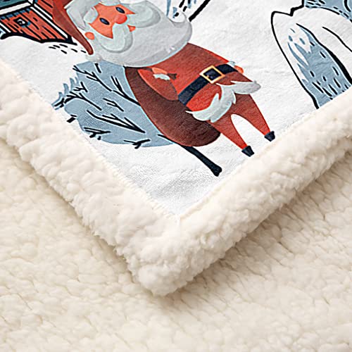 Krisin Christmas Sherpa Fleece Throw Blanket, Warm And Cozy Double-Sided Kids Cashmere Blanket Holiday Theme Cartoon Santa Claus Print Sherpa Fleece Throw Blanket For Bed, Sofa And Couch #TOP4