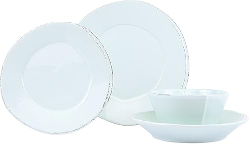 Vietri Juego de vajilla italiana de la colección Lastra (Aqua, 4 piezas de lugar)