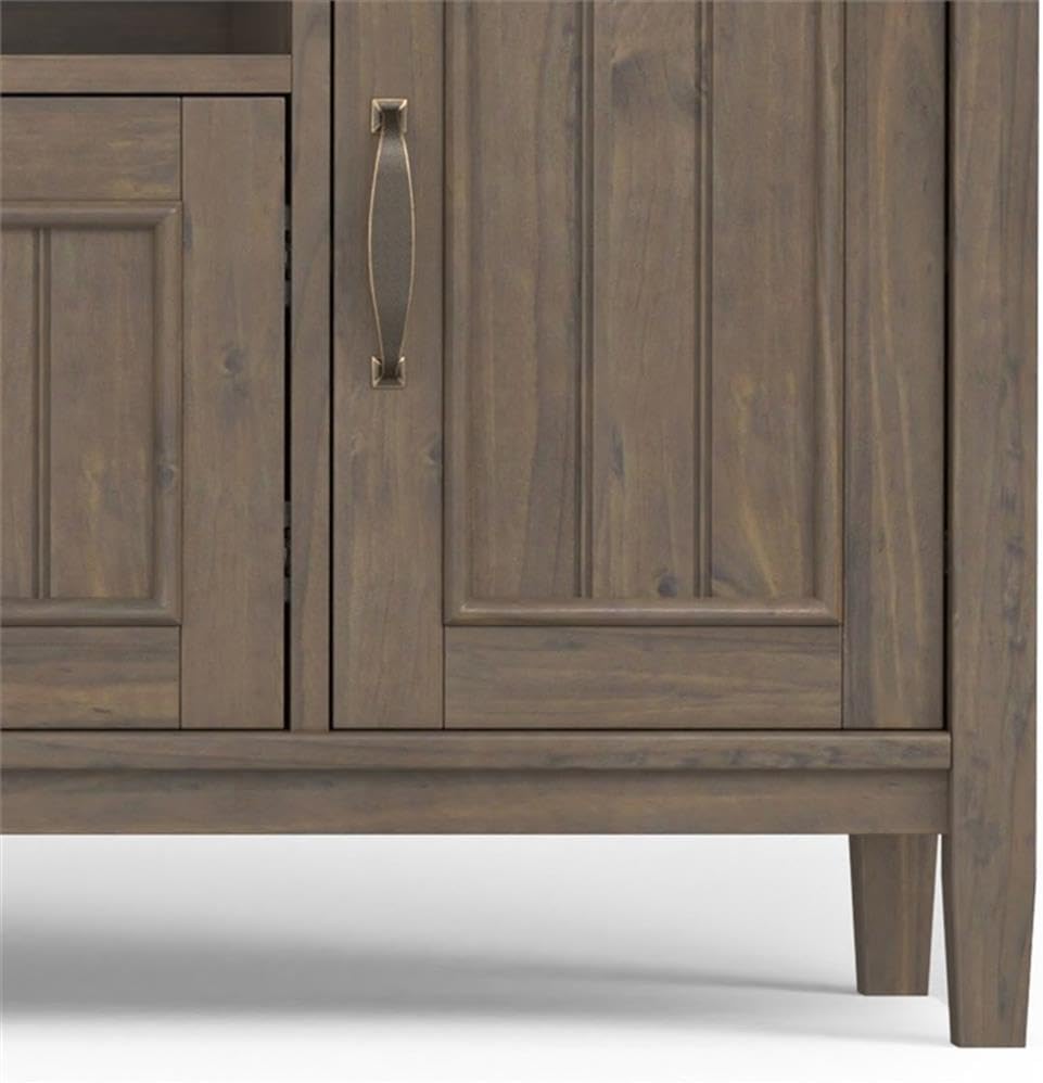 SIMPLIHOME Lev TV Stand - 72 inch Wide Solid Wood Media Console in Smoky Brown, Contemporary Entertainment Center for Living Room for TVs up to 80 Inches with Drawers, Cabinets, and Cable Management