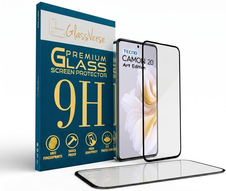 GlassVerse 11D Tempered Glass For Tecno Camon 20 Cellphone (Pack of 1) With Free Installation Kit Full Screen Coverage-6.567 Inch