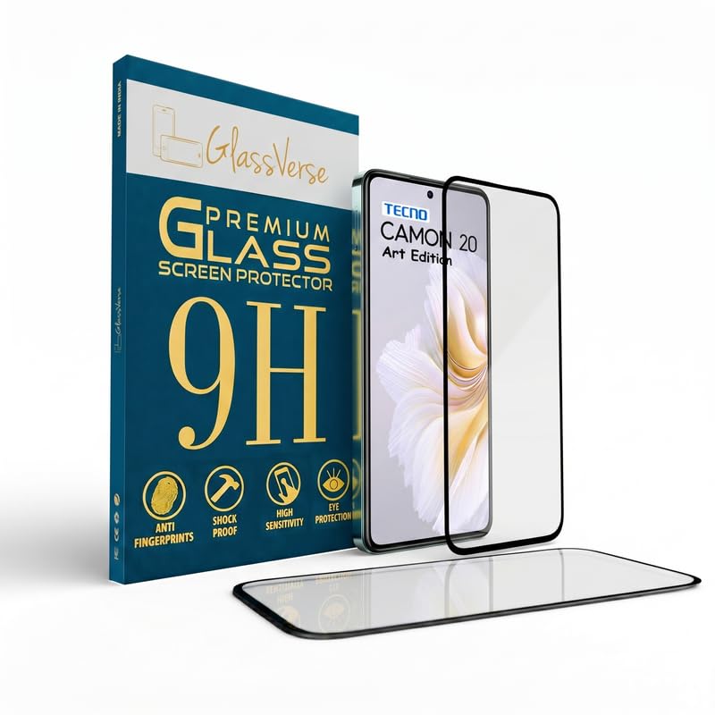 Image of GlassVerse PureView Tempered Glass for Tecno Camon 20 | Crystal Clear, 9H Hardness Screen Protector, Edge to Edge, Case Friendly, Hassle-less Installation Kit Included. (Pack of 2)
