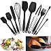 Spatule Silicone,spatule patisserie,10 pcs Ustensiles de Cuisine en Silicone Résistant à la Chaleur de Anti-adhé sans BPA,pour cuisine, pancakes, pâtisserie, barbecue(Noir)