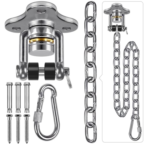 SELEWARE Hammock Hanging Kit, Silent Bearing Swing Hanger with 39” Chain and Carabiner, 360 Swivel Indoor & Outdoor Hammock Chair Porch Swing Set Hardware, Silver