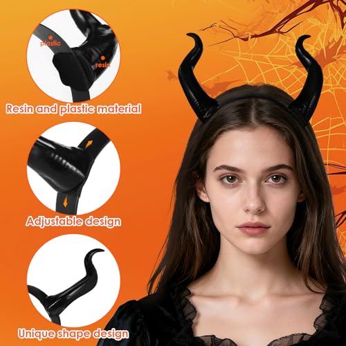 MAGICLULU Dämonenhörner Stirnband Halloween Horn Haarreif Schwarze Hörner Stirnband Gothic Halloween Kostüm Kopfbedeckung Für Renaissance Renfaire Kostüm Erwachsene Cosplay Fotoshooting