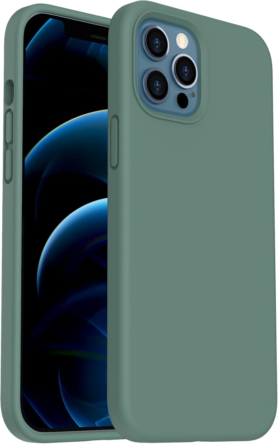 ORNARTO Shockproof Liquid Silicone Designed for iPhone 12 Pro Max Case 6.7", Gel Rubber Full Body Protection Anti-Shock Cover Case Drop Protection 6.7inch-Pine Green