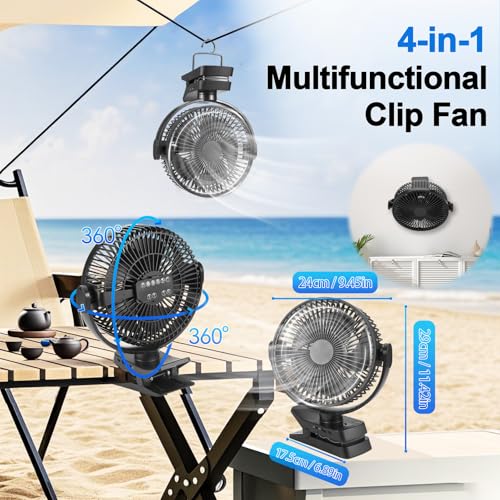 Mini ventilateur USB rechargeable 12000mAh et veilleuse à 5 vitesses