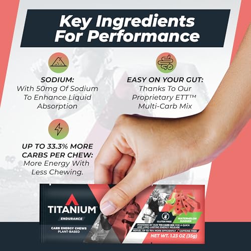 Image of TITANIUM Soft Energy Chews for Runners, Cycling - Caffeine Free, Delicious Flavor - Ditch Energy Gels and Turn Plant-Based with Our Energy Gummies - Gluten Free, Vegan, Non-GMO - 8ct, Watermelon