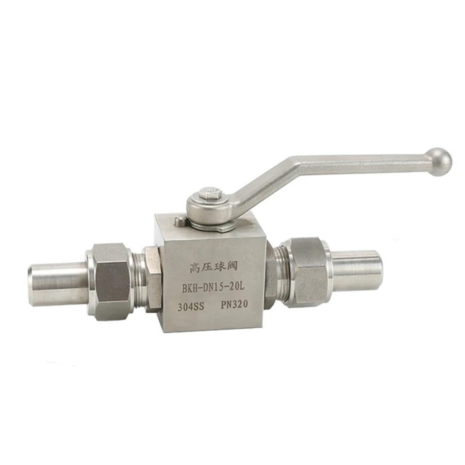 Válvula de bola de tres piezas de acero inoxidable 304 de alta presión de 1/4"