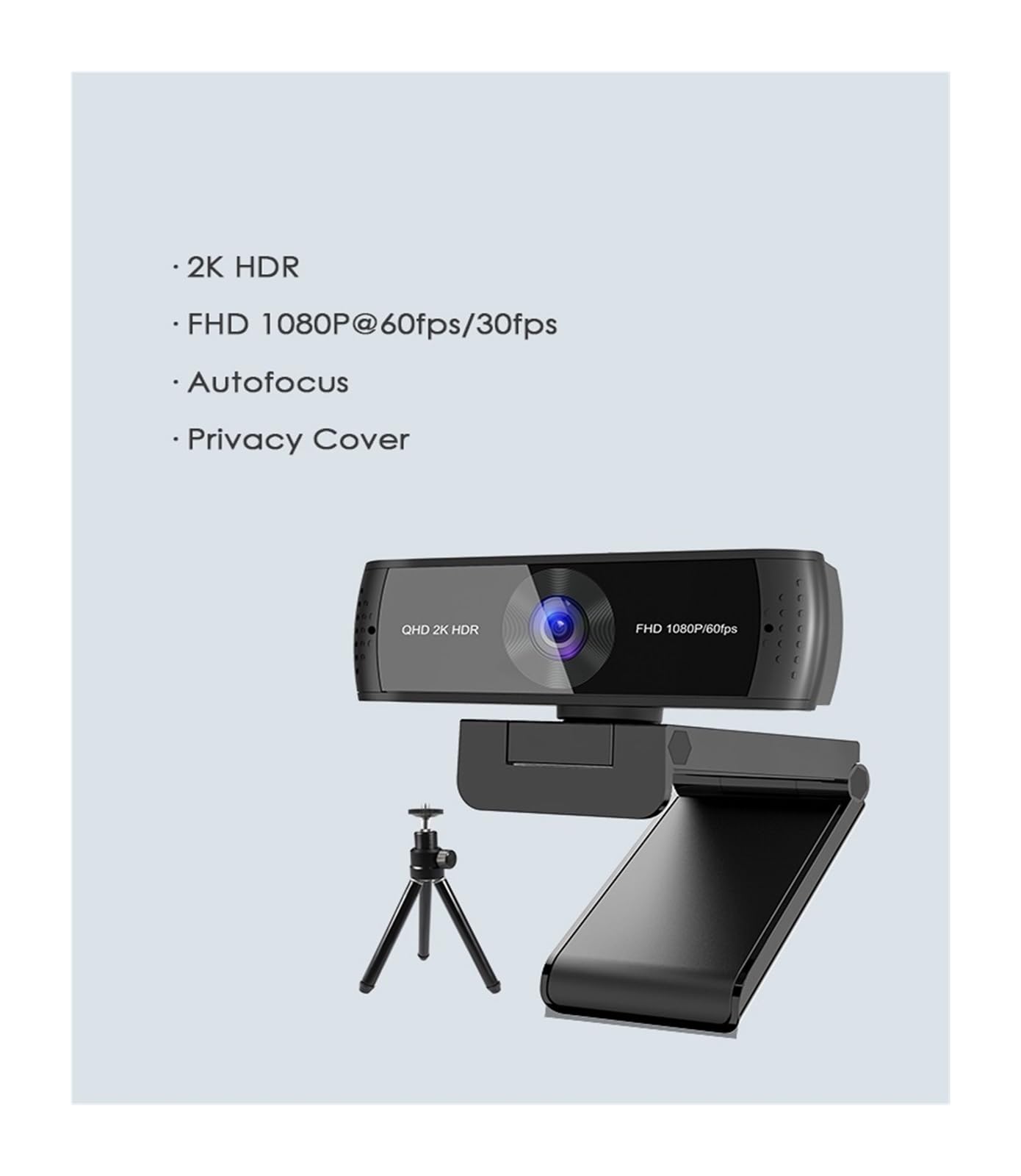 Webcam Webcam QHD 2K HDR 30FPS Webcam Autofocus 1080P 60FPS Web Camera con microfoni con cancellazione del rumore e copertura for la privacy for live