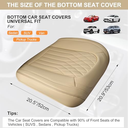 Image of BWTJF 2 Pack Front Car Seat Bottom Covers, Universal Auto Seat Cushions, Nappa Leather Full Wrapping Edge Compatible with Most of Vehicles - SUVs /Sedans /Pickup Trucks, Beige