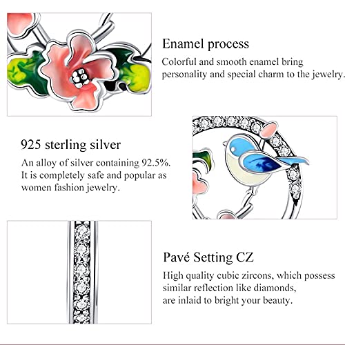 Dije de pájaros y flores compatible con pulseras europeas para looks diarios 4