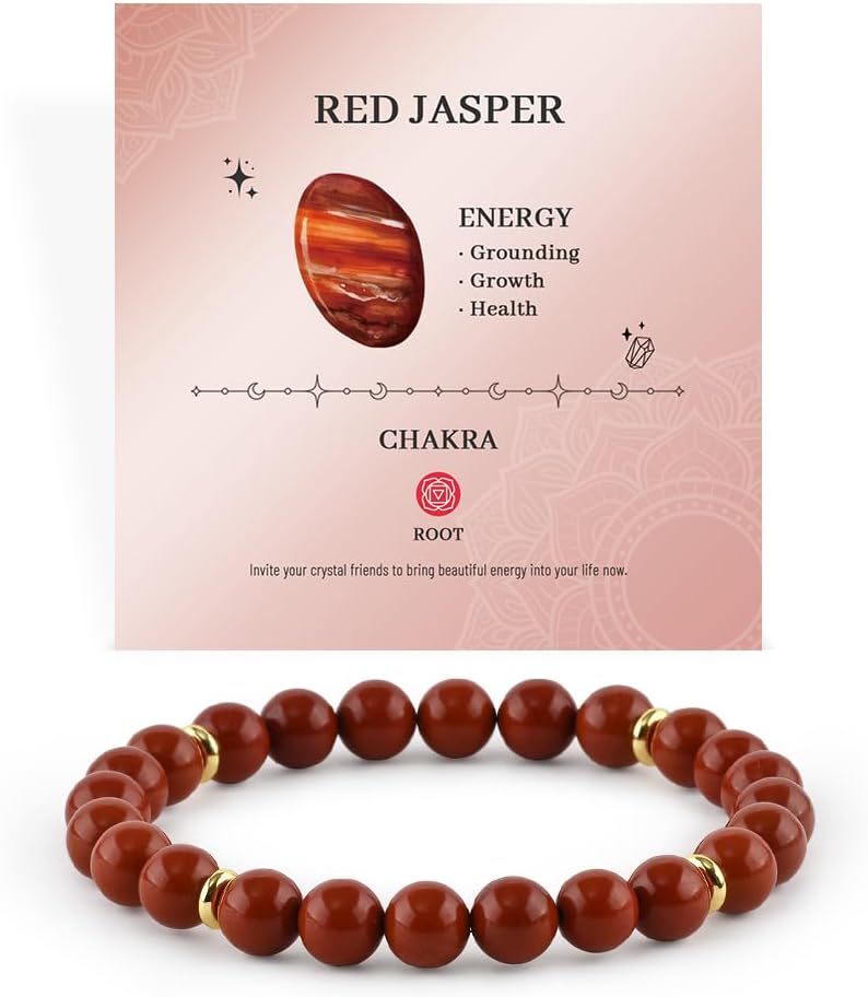 8mm Beaded Bracelet - Calming Natural Healing Crystal Stretch Bracelet for Women and Men - Handmade Semi-Precious Gemstone with Positive Energy