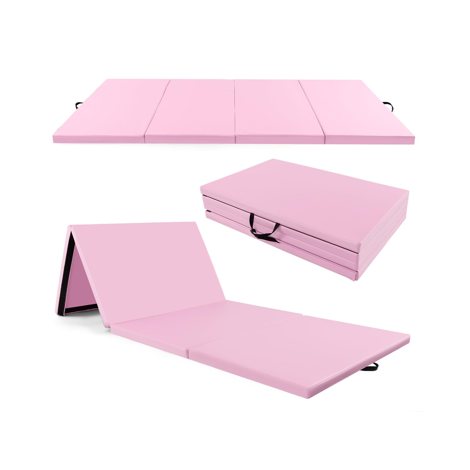 FANTASK Gymnastikmatte klappbar, 300 x 120 x 5 cm, Weichbodenmatte aus PU mit Tragegriffen & Kletterverschluss, Yogamatte, Fitnessmatte für Gymnastik, Yoga (Hellrosa)