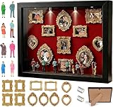 Pipihome DIY Mini Museum Bilderrahmen, Mini Figuren Menschen Museum Silhouette Box mit LED Licht & Golden Rahmen, Miniatur Menschen Bilderrahmen für Deko Wohnzimmer Schlafzimmer Jahrestag Hochzeit