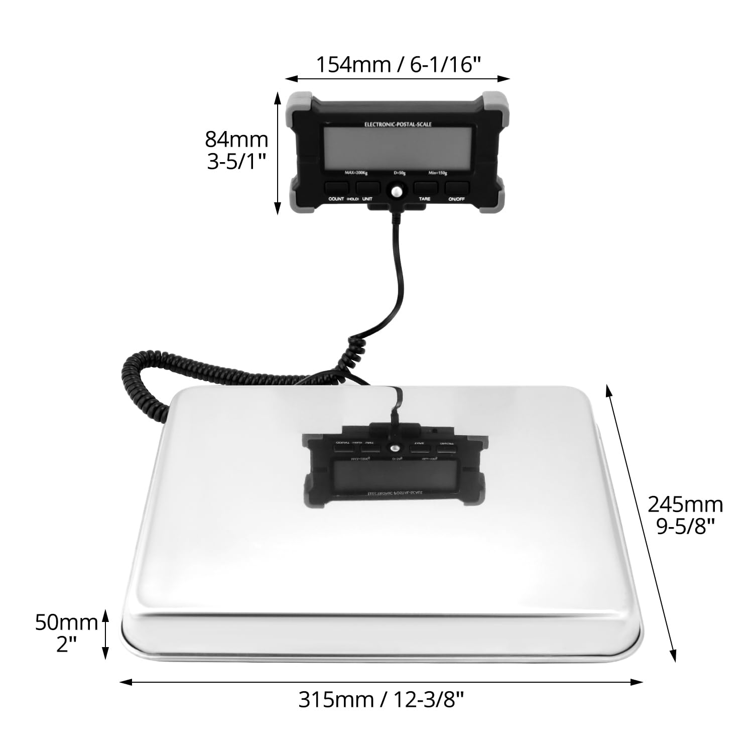 QWORK® Balanza Digital, Balanza de Equipaje 440 lb/200 kg con Función de Tara, Balanza de Plataforma con Pantalla LCD Separada, para Correo, Almacén, Mascotas