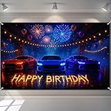 BlissYard Race Car Happy Birthday Banner 71x43 Inch Cars Birthday Decorations for...