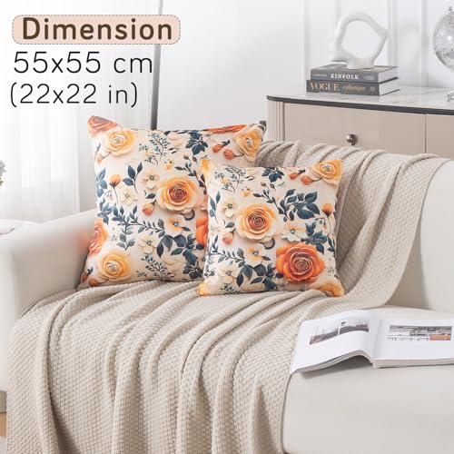 Image of HOKIPO 'Nature Muse 7D' Premium HD Printed Holland Velvet Cushion Cover for Sofa| 22x22 Inch (55x55 cm) | Pack of 2, Caramel Ambrosia (IN-924-D8*2)