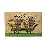 LOLAhome Felpudo Antideslizante Welcome de Flores,Carrito, Hojas, Rosas de Fibra de Coco Natural de 60x40 cm (modelo1)