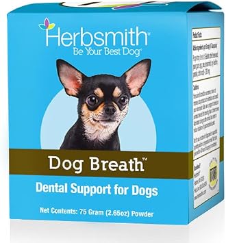 Herbsmith Dog Breath - Natural Dog Breath Freshener that Tackles Tartar - Oral Health Supplement Powder for Dogs - 75g Powder