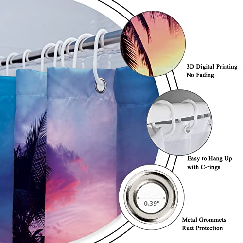 Riyidecor Beach Shower Curtain Ocean Sunrise Tropical Palm Tree Hawaiian Sunset Costal Scenery Sea Waves Summer Bathroom Home Decor Set Waterproof Polyester 72Wx72H Inch 12 Pack Plastic Hooks Ww-Ihtb #TOP2