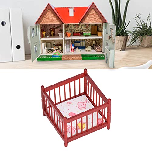 SUNGOOYUE 1:12 Mini Krippe Puppenhaus, Simulation Runde Ecke Puppenhaus Krippe Schlafzimmer Modell mit Matratze… – Bild 8