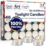 Tea Lights Candles 48 Pack, 4 Hour Palm Wax Tealights