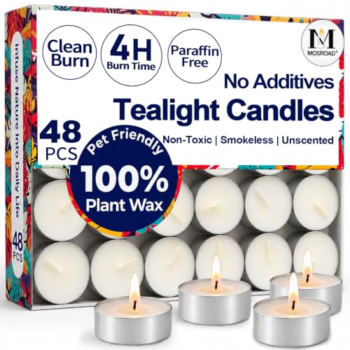 Tea Lights Candles 48 Pack, 4 Hour Palm Wax Tealights