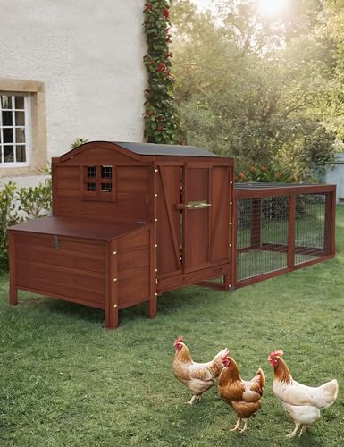 Hipicute Wooden Poultry Cage for 3-5 Chickens, 106in Chicken Coop with Run, Outdoor Hen Coop with Waterproof Roof, Nesting Box, Pull Out Trays and Ramp, Red