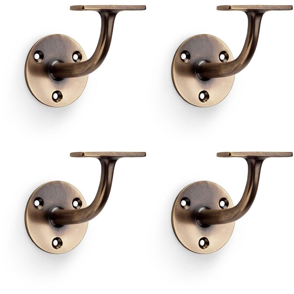 4 Pack - Heavy Duty Stair Handrail Bannister Bracket Arm - Antique Brass 82mm Proj Holder