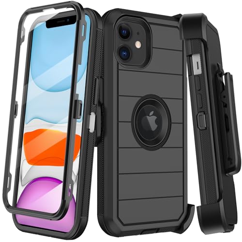 KECAI for iPhone 11 Case with Belt Clip Holster Built-in Screen Protector Heavy Duty Shockproof Drop Protection Military Grade Durable Phone Cover with Kickstand for Apple iPhone 11 (Black)