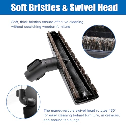 Image of Alrens Horsehair Vacuum Brush Attachment for Miele, Hardwood Floor Brush Vacuum Attachment with Wheels for Tile Marble Hard Floors, Fits 1 3 /8 inch Standard Hose