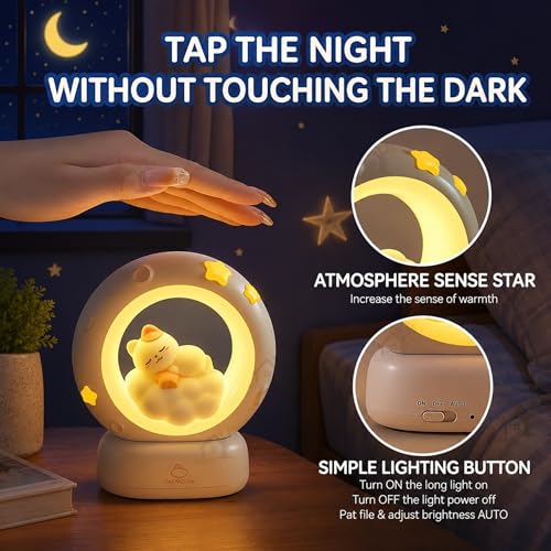 Image of Cat Moon Light For Bedroom Dim Light| 3 Gear Brightness Night Lamp for Kids| Home Decor Gift for Women Girls & Boys| Couple Gift| Love Gift for Her| Decoration Silicone Night Lamp| Cute LED Moon
