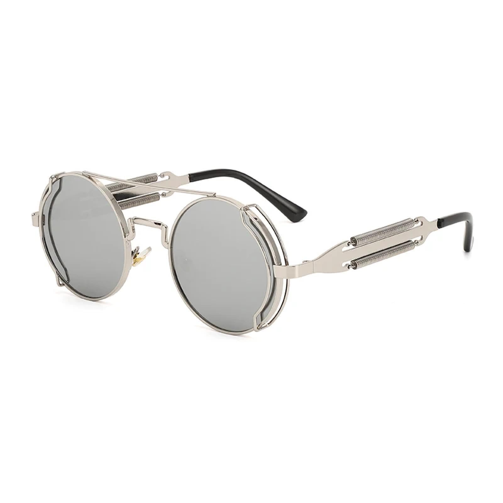 Gafas de sol punk con montura redonda. Gafas de sol metálicas huecas de doble resorte con patillas huecas.
