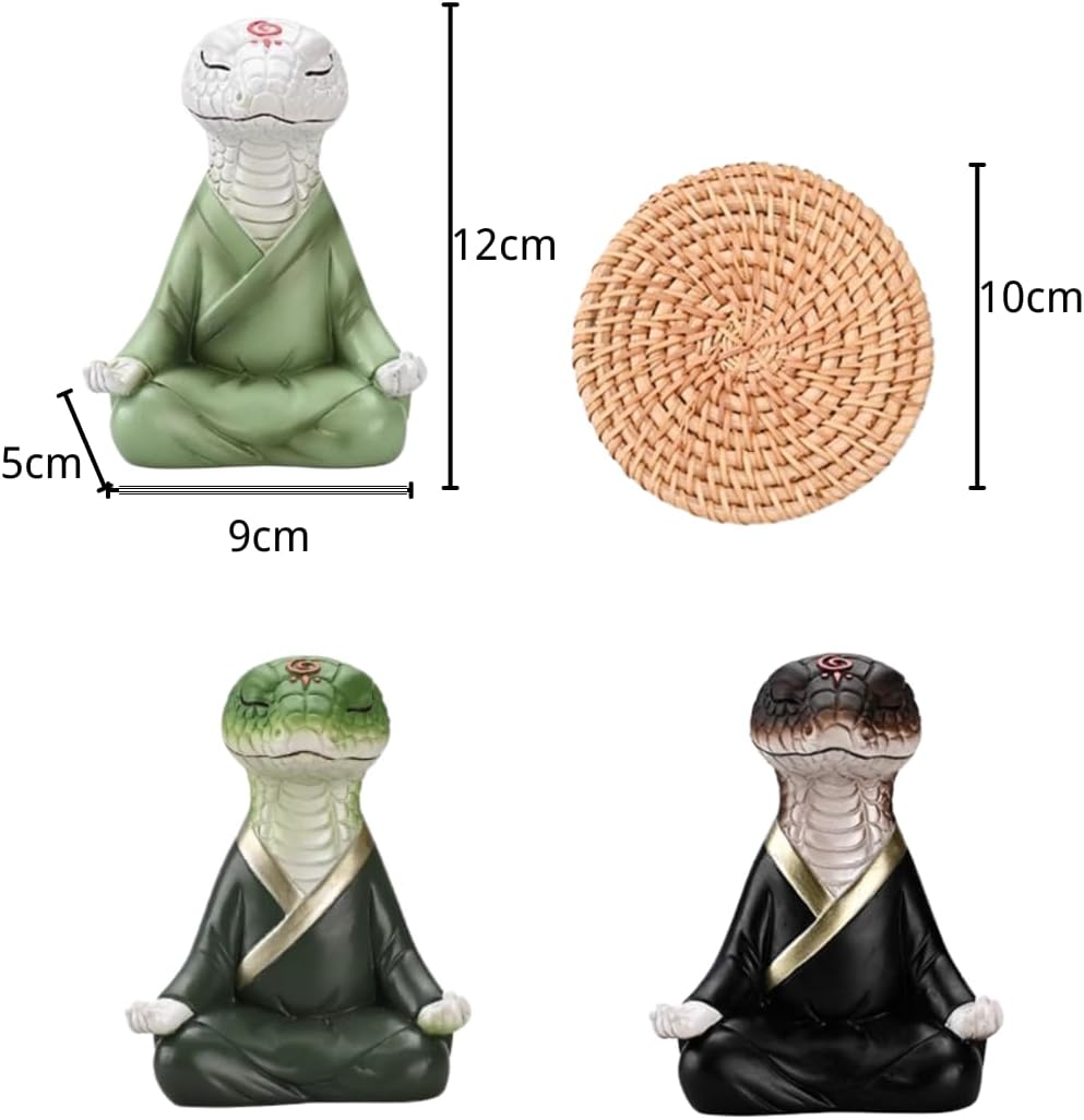 Zen Snake Figurine Statue, Mediation Yoga Room Decor, Ancient Chinese Snake Resin Ornament for Luck Wealth, Feng Shui Spiritual Sculpture for Home, Office, Shelf, Desktop Decoration (Light green)
