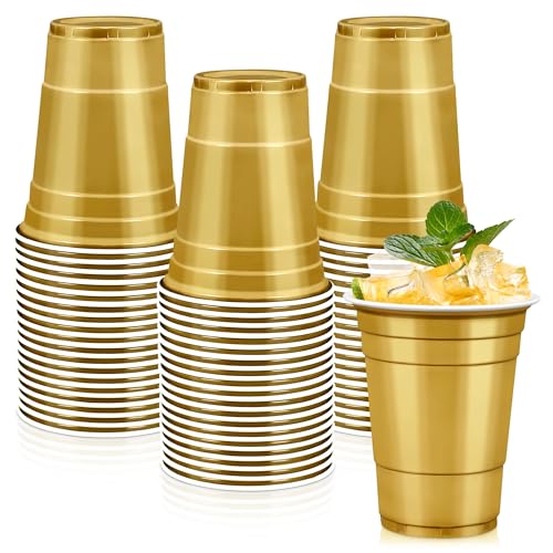LANLISA 50 Gold Plastic Cups 16 oz Disposable Cups Drinking Cups For Birthday Party Supplies Graduation Thanksgiving Decorations Harvest Fall New Years