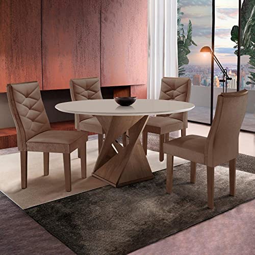 Conjunto Sala de Jantar Mesa Tampo Redondo Plus 100x100cm com 4 Cadeiras Barcelona Cel Móveis Chocol