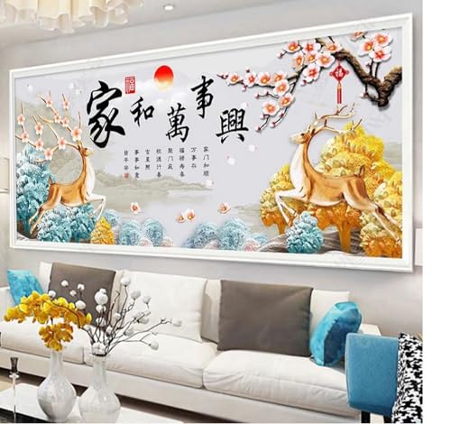 Diamond painting completo de ciervo y árbol chino en kit de 30x60cm para adultos