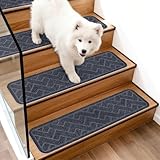 Homwiz Tapis d'Escalier Antidérapant 76x20cm, Lot de 15 Marchettes d'Escalier Autocollantes Intérieur, Moquette Escalier Réutilisable Découper pour Protéger Animaux, Seniors, Enfants (Gris Foncé)