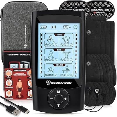 NEOCARBON TENS Unit Muscle Stimulator, Massager Machine for Shoulder, Neck and Back Pain Relief, Electronic Pulse Massage Physical Therapy, Black