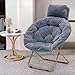 MoNiBloom Round Folding Faux Fur Saucer Chair with Removable Headrest for Adults Metal Frame Oversized Large Comfy Soft Lounge Lazy Cozy Moon Chair for Bedroom Living Room Dorm (Gray)