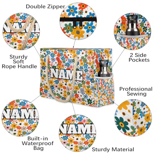 Personalized Beach Bag for Women, Large Beach Tote Bags, Waterproof Sandproof Pool Swim Bags with Zipper4