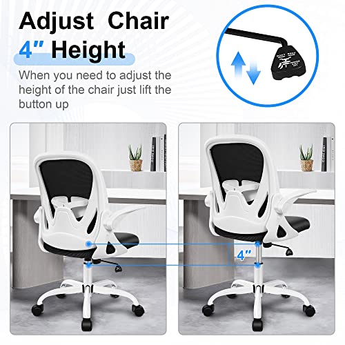 Primy Office Chair Ergonomic Desk Chair With Adjustable Lumbar Support And Height, Swivel Breathable Desk Mesh Computer Chair With Flip Up Armrests For Conference Room(White) #TOP4